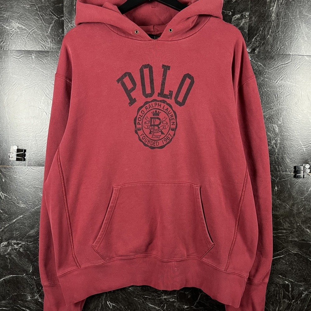 Polo Ralph Lauren Men's Red Vtg Logo Crest Fleece Hoodie XL